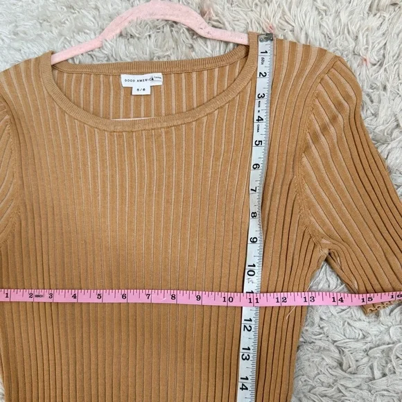 Good American Ribbed Midi Knit Dress in Camel - Picture 7 of 8